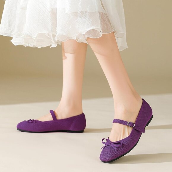 Women Deep Purple Fabric Upper And Rubber Sole Ballet Flats With Ankle Strap - Picture 5 of 7